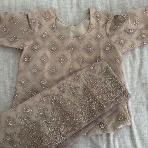Embellished Beige and Pink Pakistani Indian Outfit